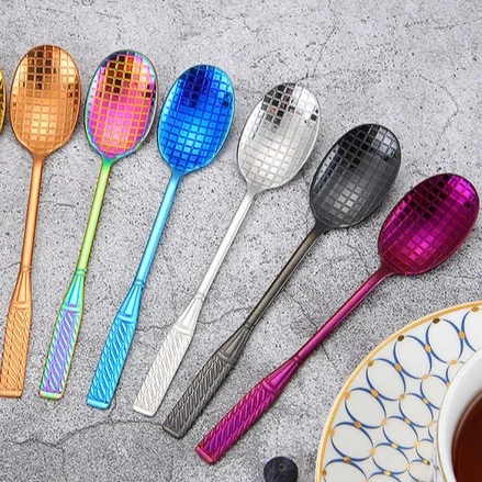 6 Pcs 304 stainless steel spoon magic tennis racket ice cream spoon
