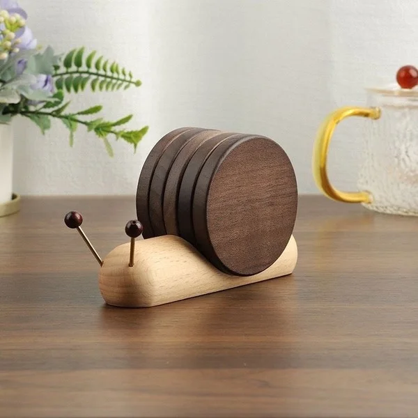Creative Snail-Shaped Wooden Coasters ( Black walnut color