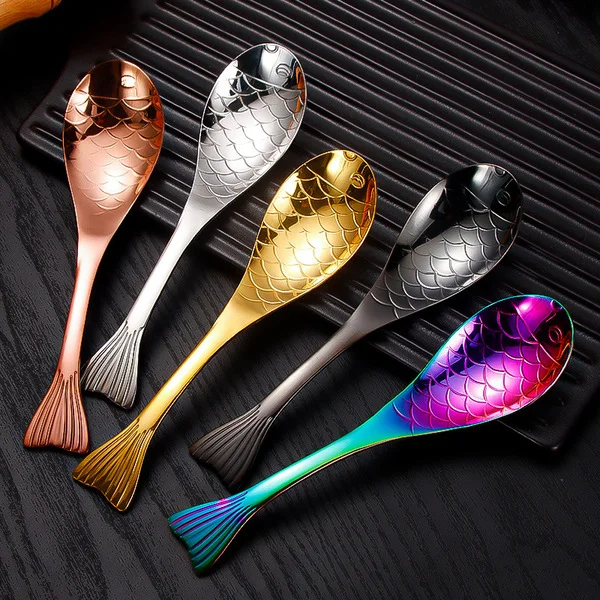 5 Pcs 304 stainless steel spoon creative tableware fishtail spoon